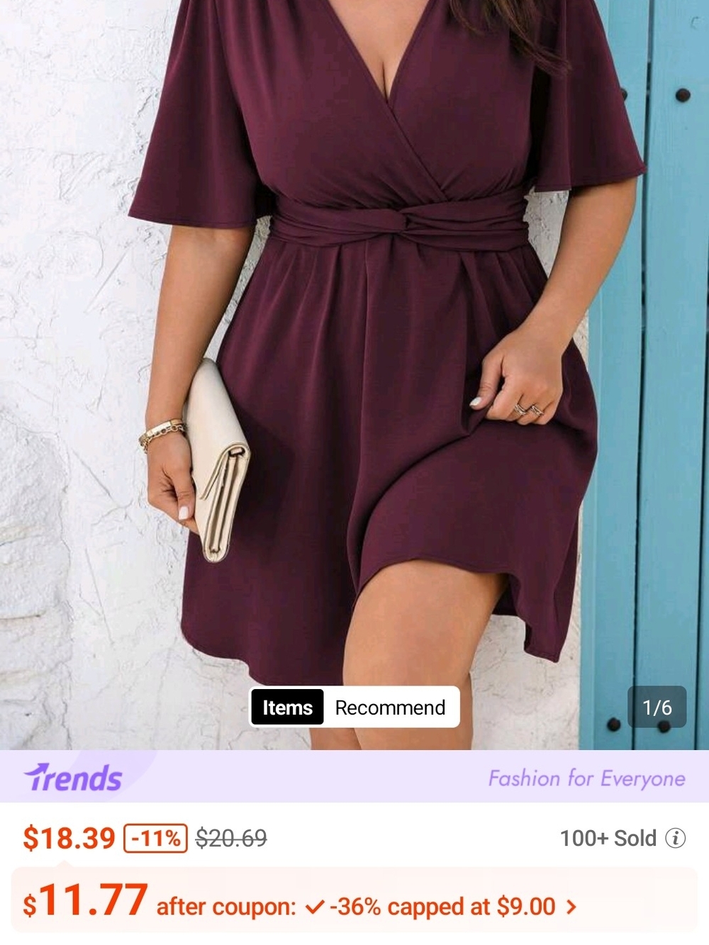 SHEIN Burgundy Wrap Tie Waist Mini Dress-womens Plus